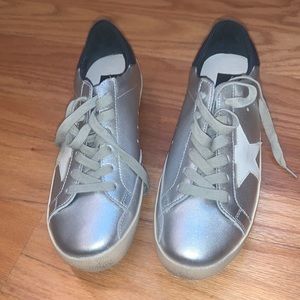 Golden Goose Super-Star sneakers in silver leather